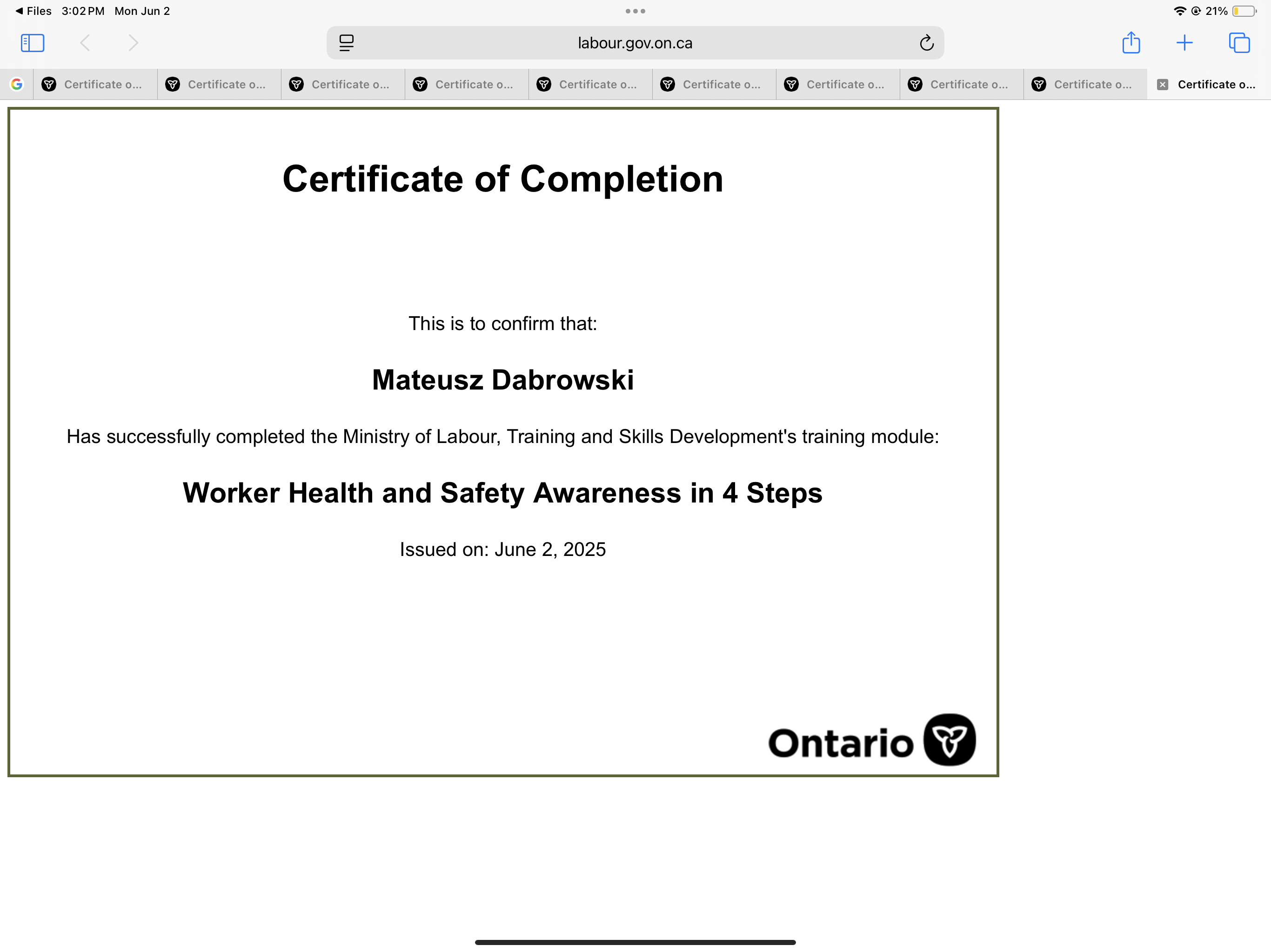 Certificate Document